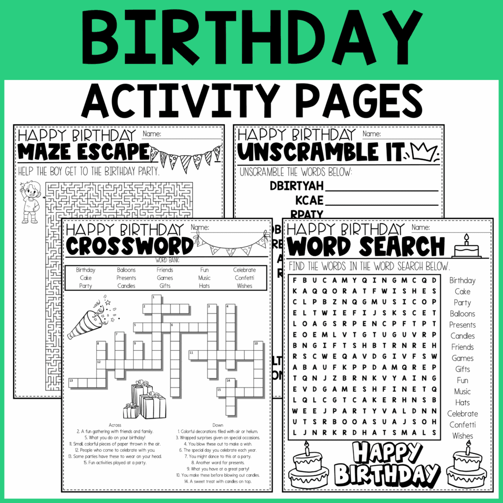 Birthday Activity Pages Mock up