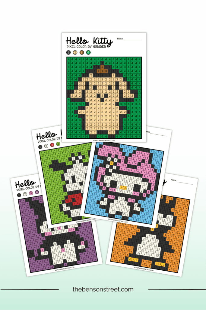 5 different coloring pages inspired by Hello Kitty Characters