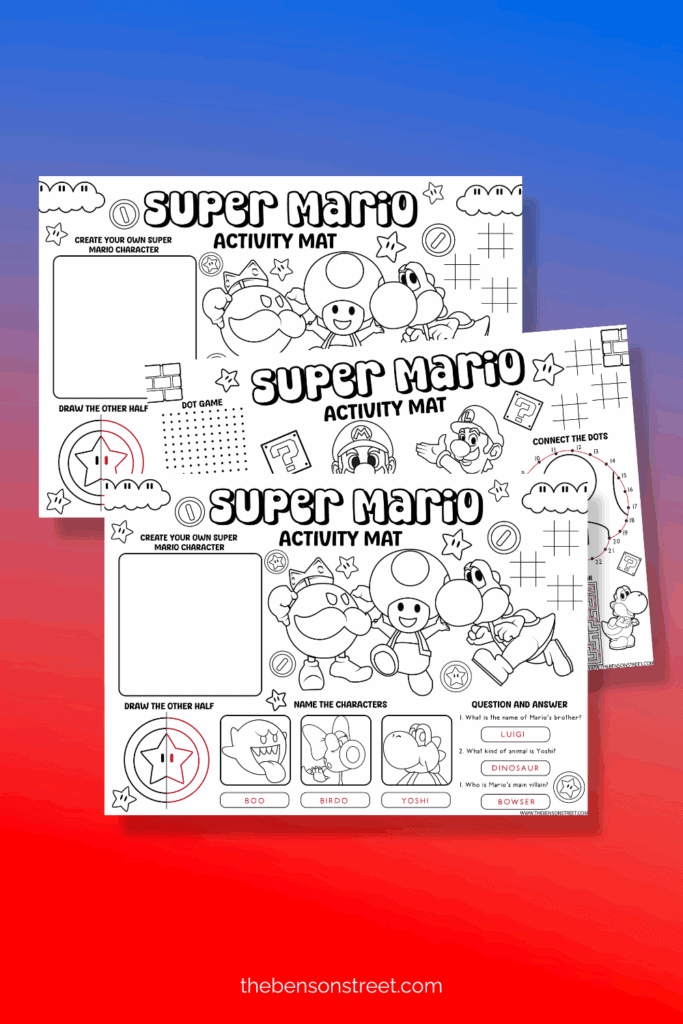 Answer Keys for free super mario activity mats on red and blue background