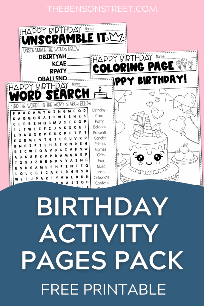 Birthday Activity Pages Pack free printable