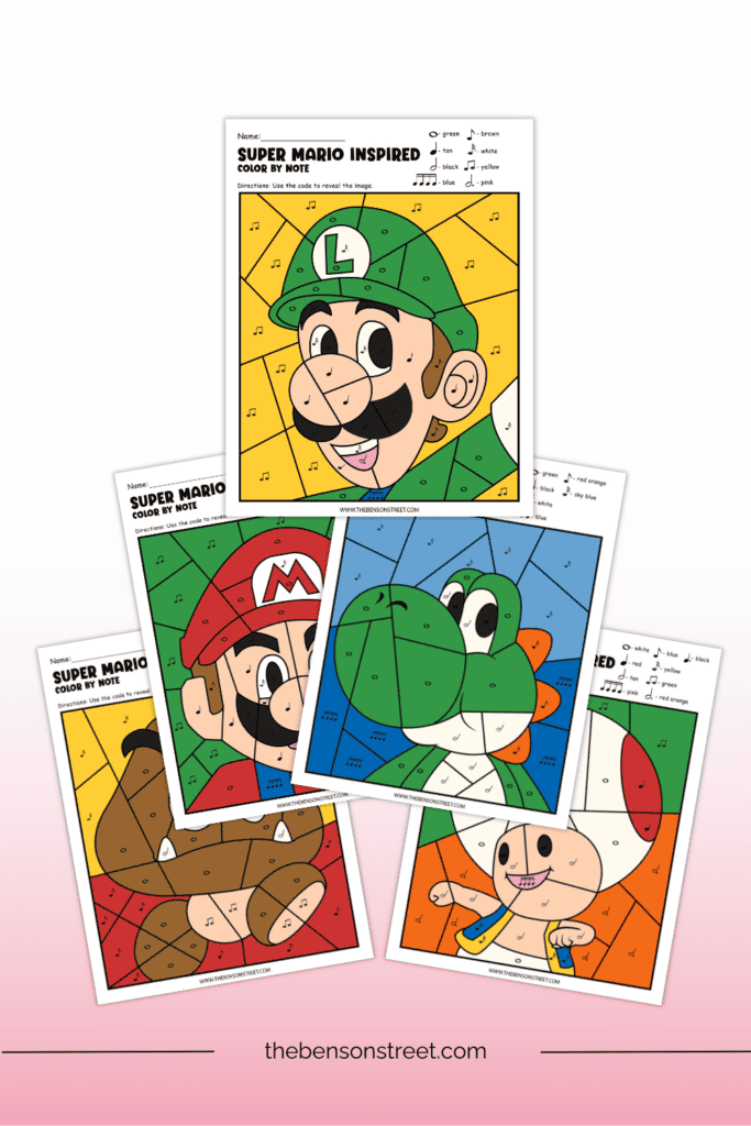 Colored in Super Mario Inspired Color by Note Sheets