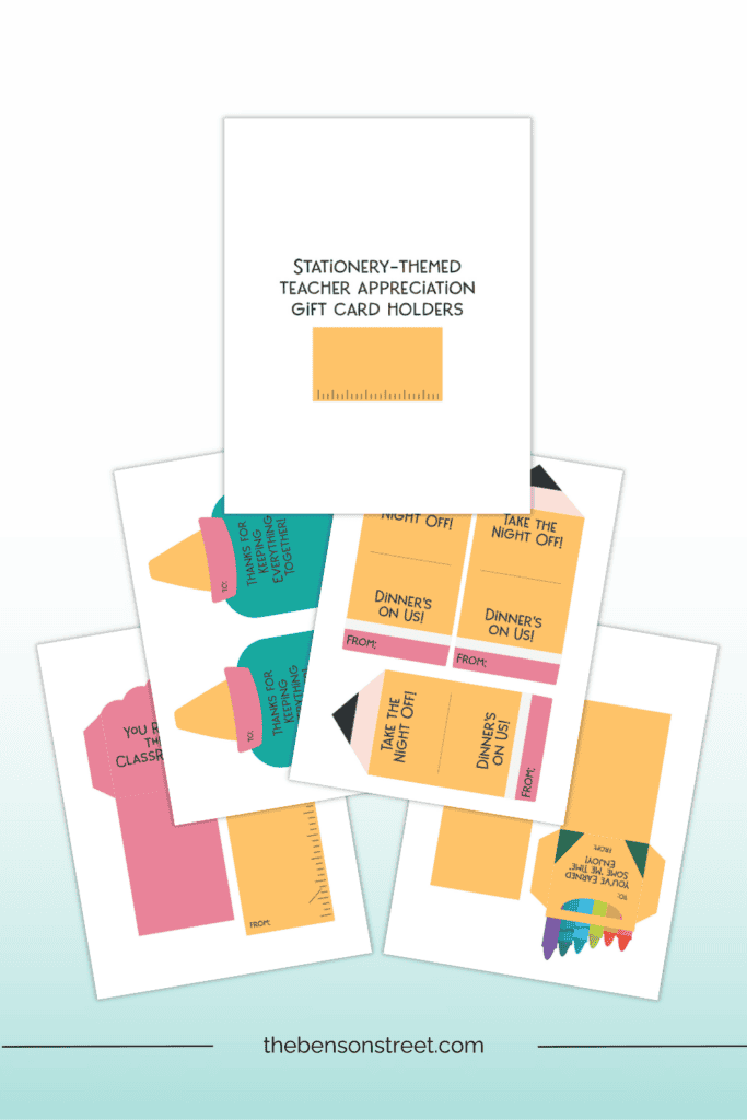 Cute School supplies themed gift card holders for teacher appreciation gifts