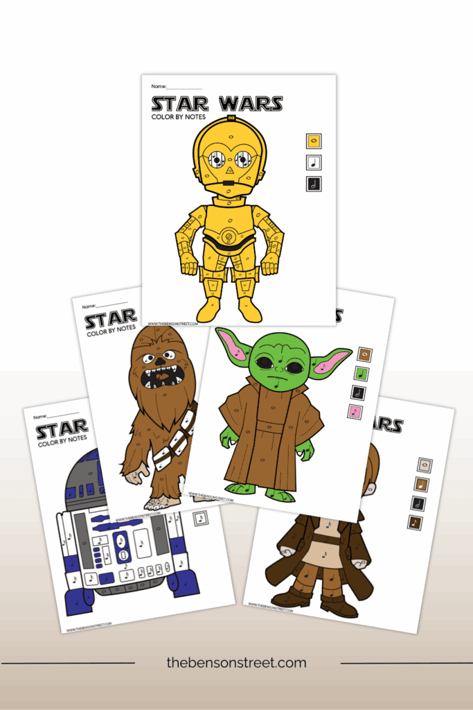 Different colored in star wars inspired color by note character coloring pages laid on top of each other