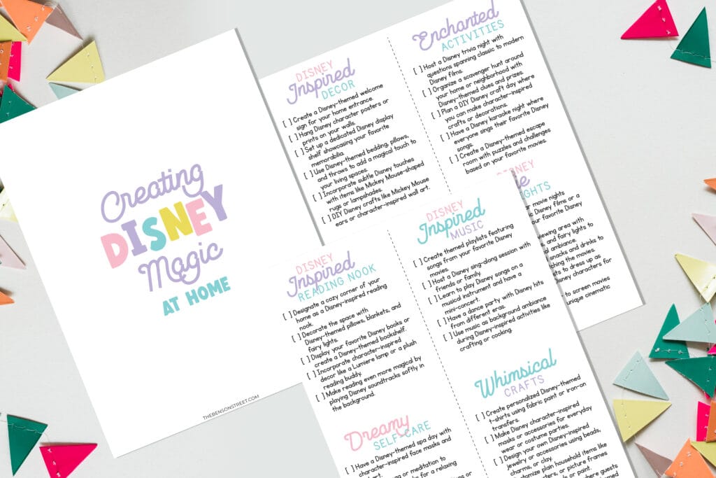 Flat lay of disney at home ideas free printable