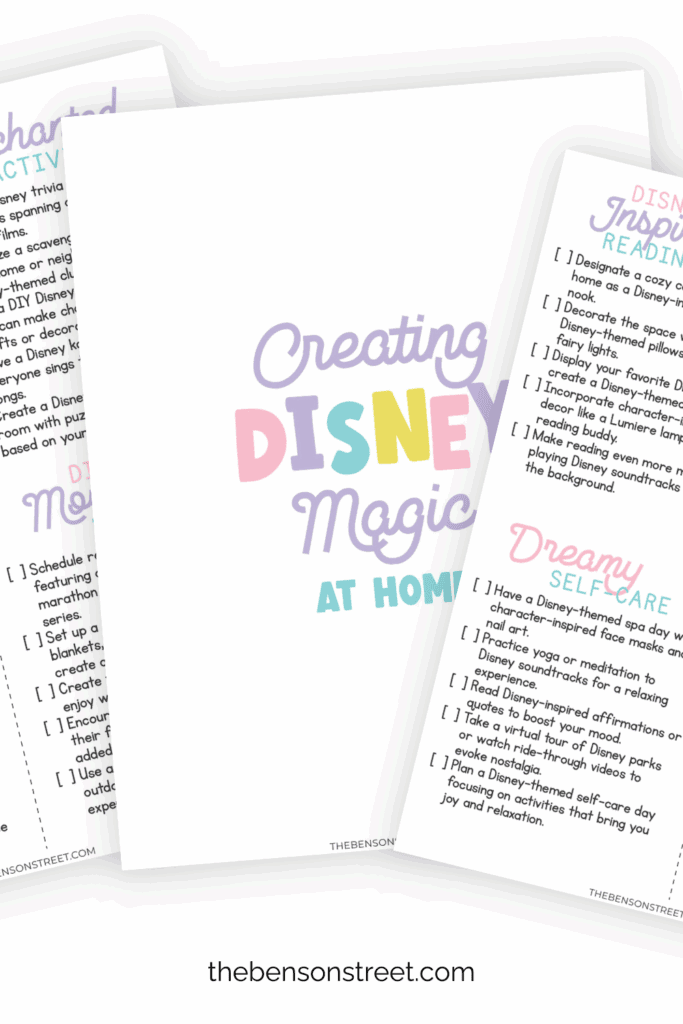 Fanned out pages of disney activities to do at home