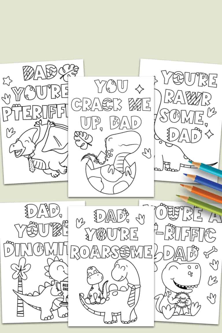 Flat Lay with all six Father's day dino cards on it