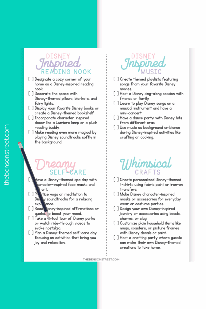 Four fun lists with disney ideas for activities