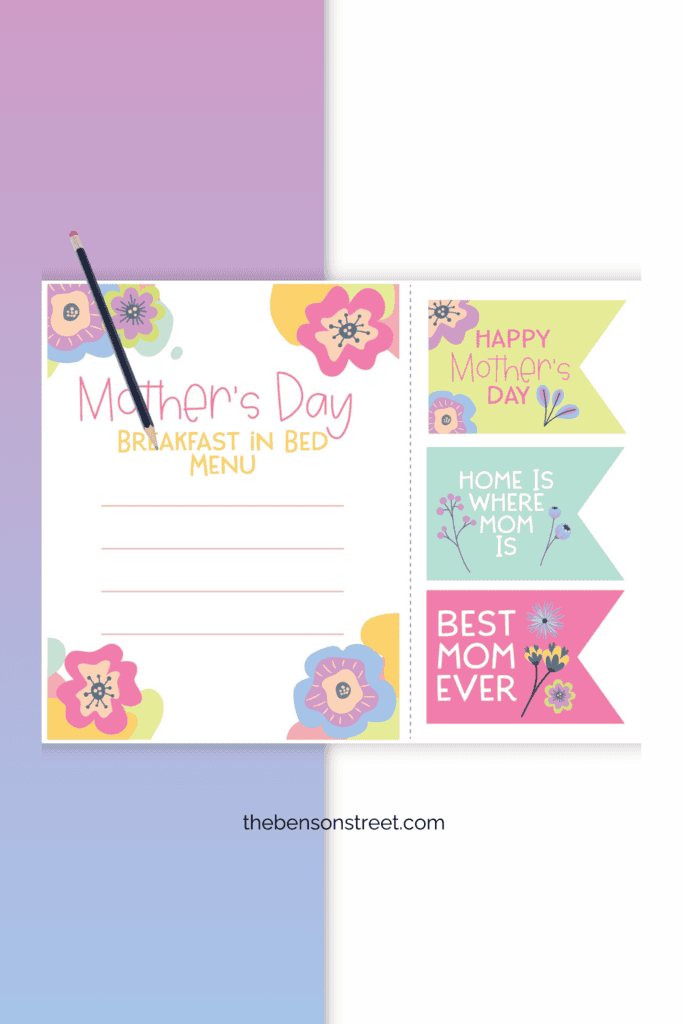 Free Printable Mother's Day Menu for Breakfast with a pencil on top
