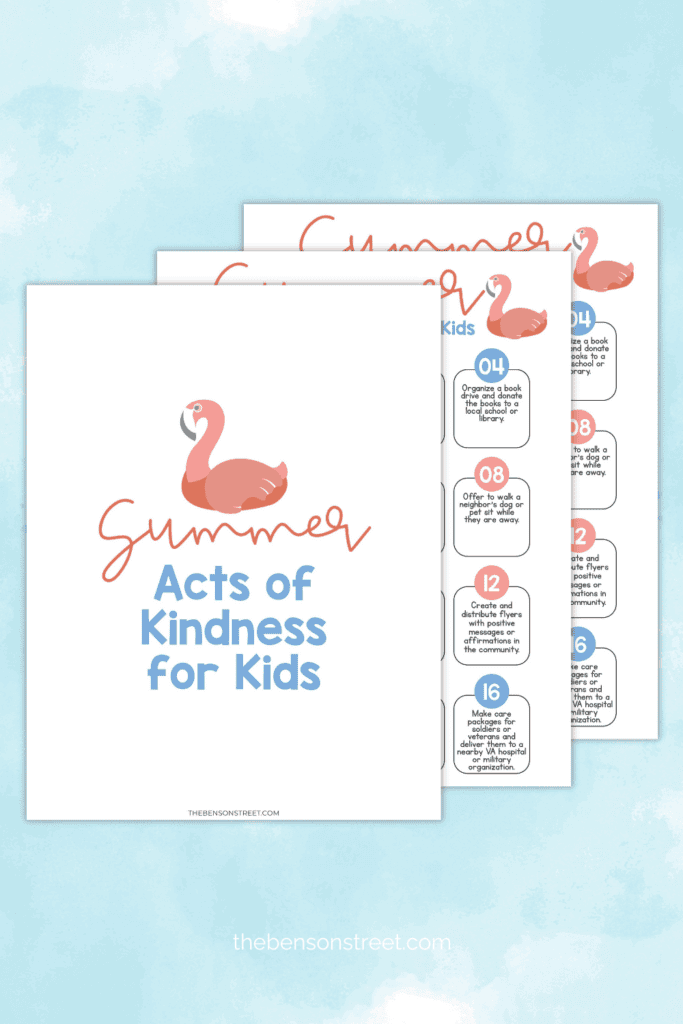 Free Printable Summer random acts of kindness for kids title page and printable fanned out
