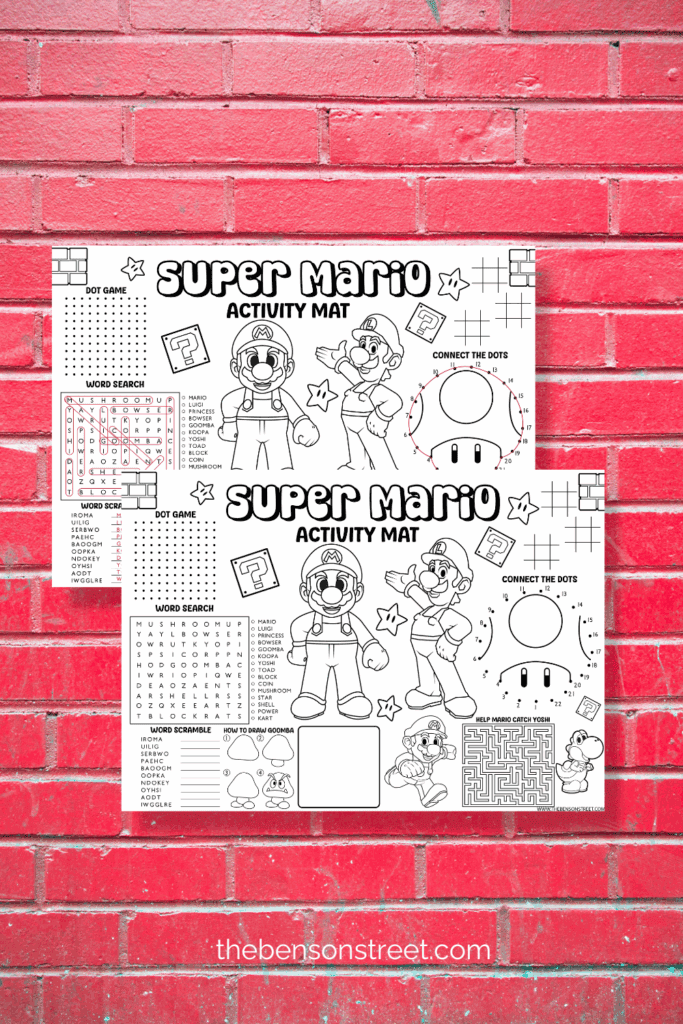 Free Printable Super Mario Activity Mat with answer key