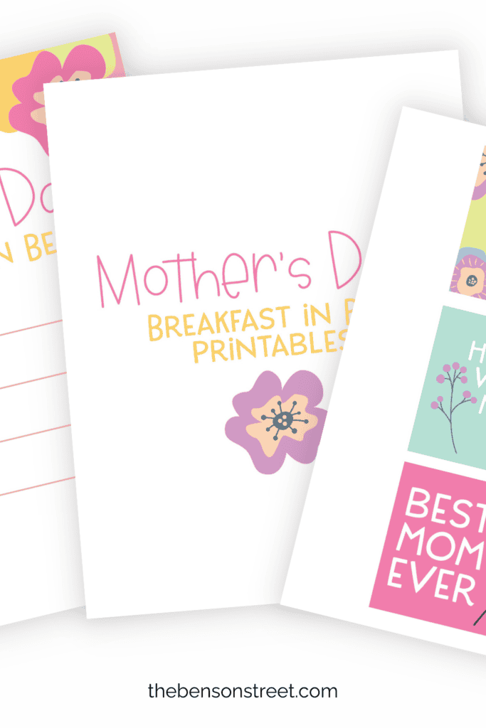 Free Printables to make Mother's Day Breakfast Special. Three Pages fanned out