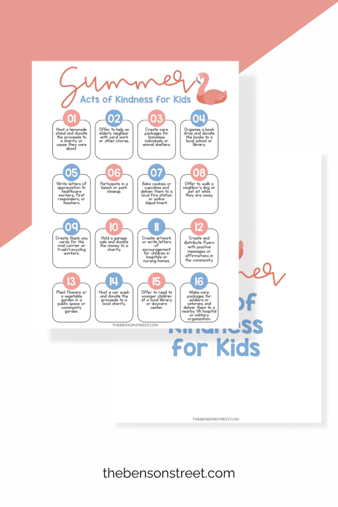 Free Summer acts of kindness for kids title page and printable fanned out