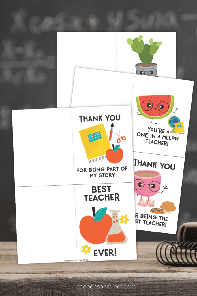 Free printable teacher appreciation cards cut, fold, and write a message in for Teacher Appreciation