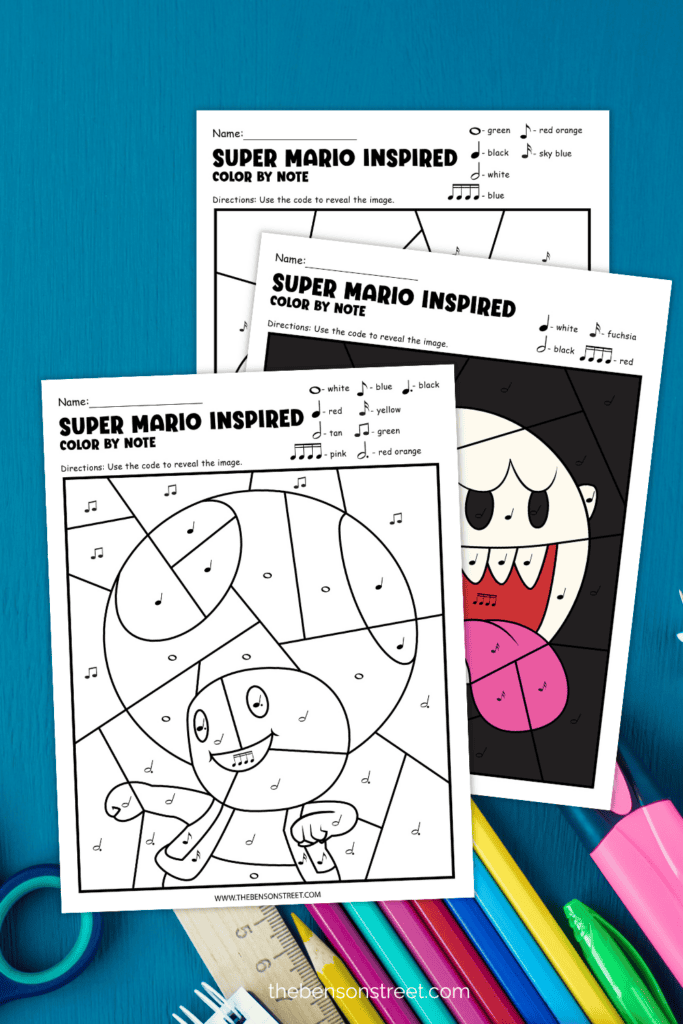 Free to print super mario inspired color by note coloring pages
