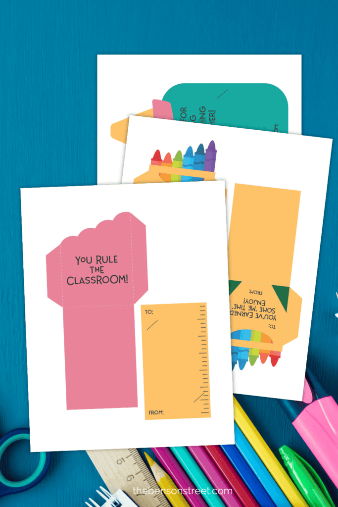Free to print teacher gift card holders