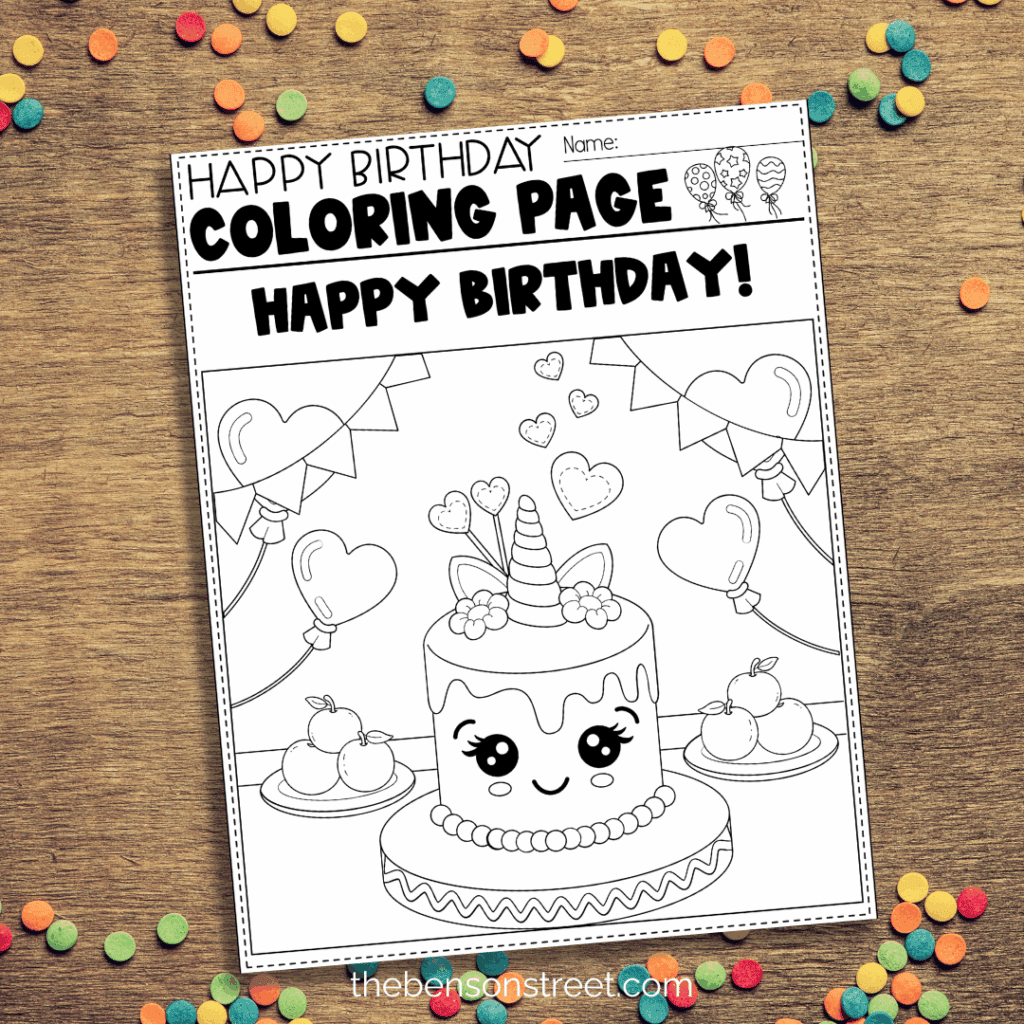 Happy Birthday Coloring Page Happy Birthday with a Unicorn cake