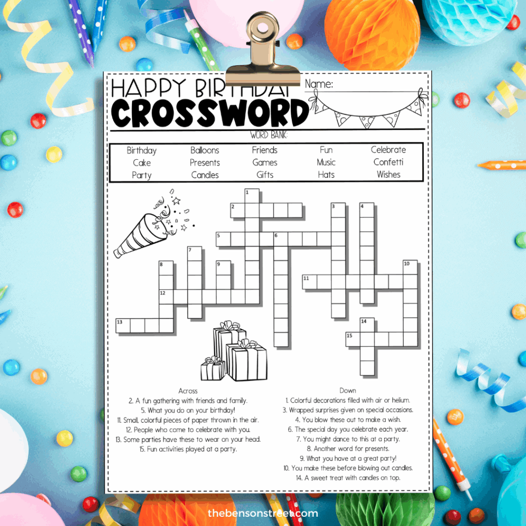 Happy Birthday Crossword Puzzle free printable