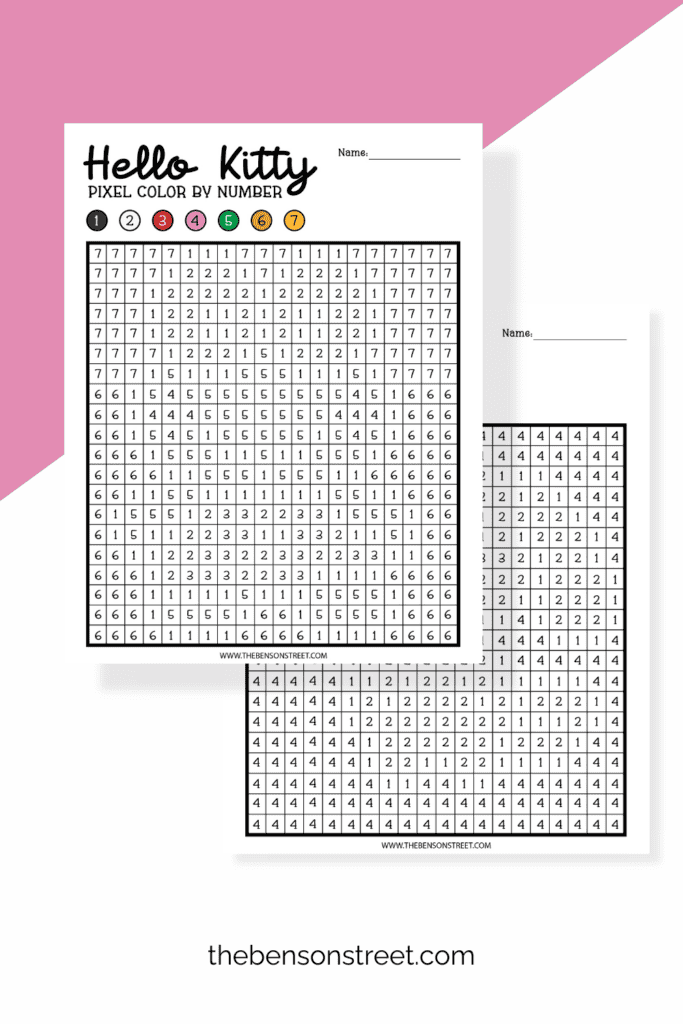 Hello Kitty Coloring Pages with a color key free printable