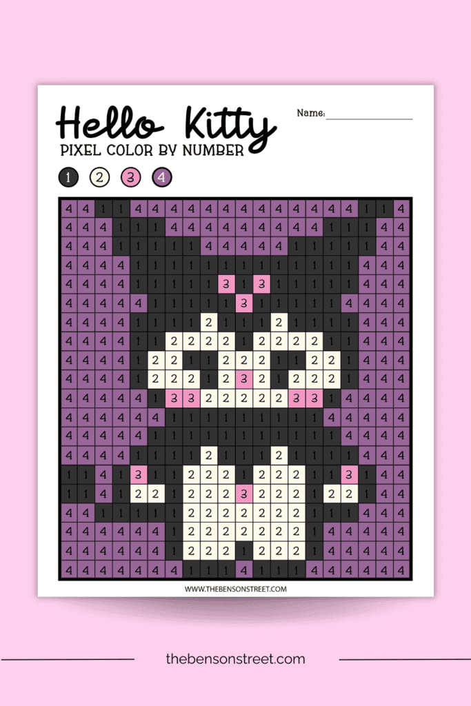 Hello Kitty Kuromi Pixel Color by Number pixel art coloring page