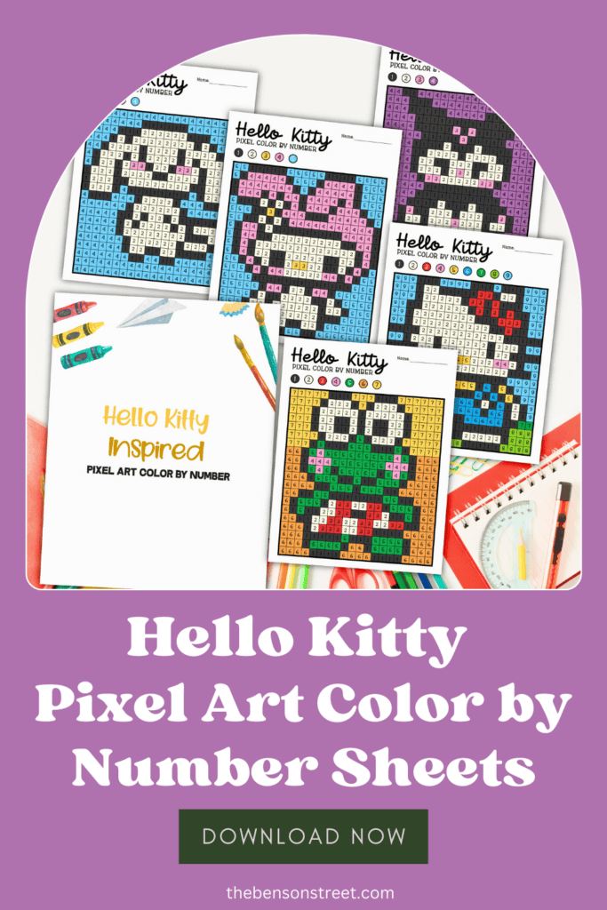 Hello Kitty Pixel Art Color by Number Sheets to Download now
