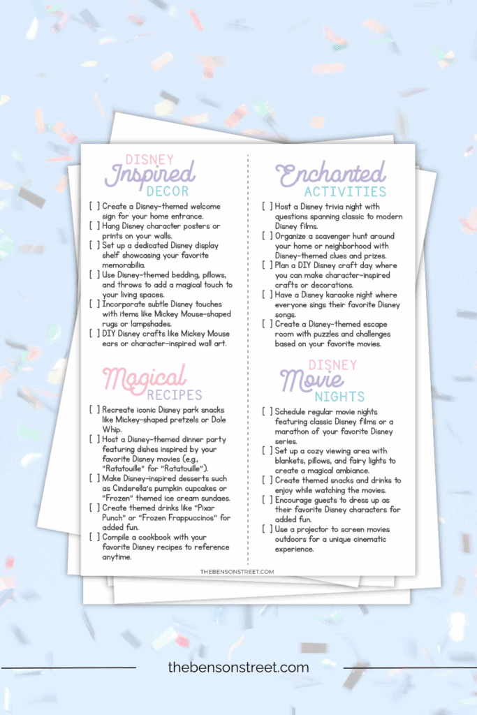 Lists for way to make your own Disney Magic at home with a free printable