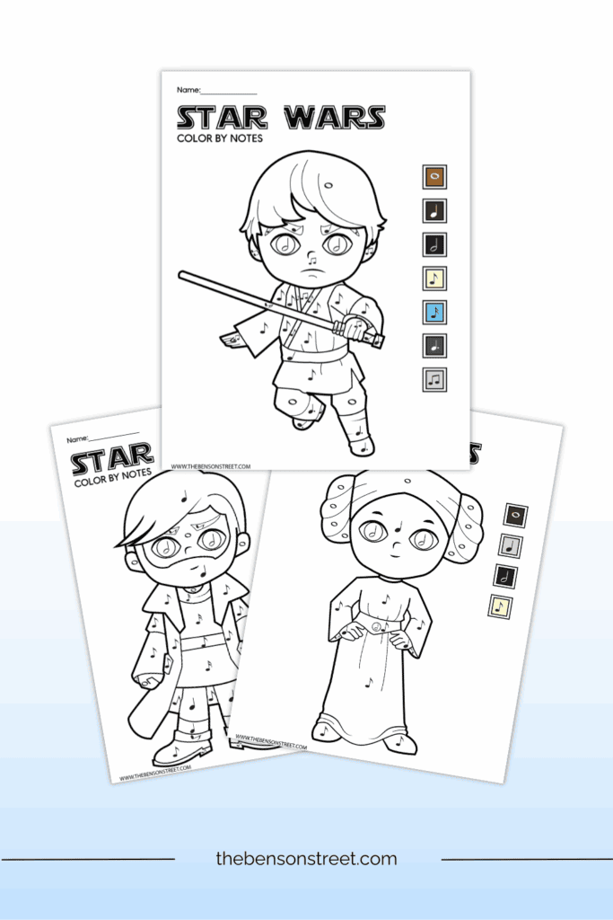 Luke Skywalker, Leia Organa, Obi-Wan Kenobi Color by Note Coloring pages 