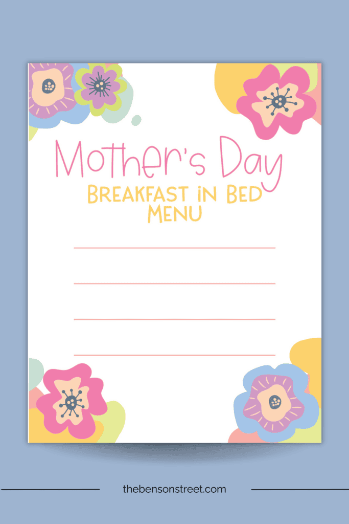 Menu to fill in for Mother's Day Breakfast Printable Page