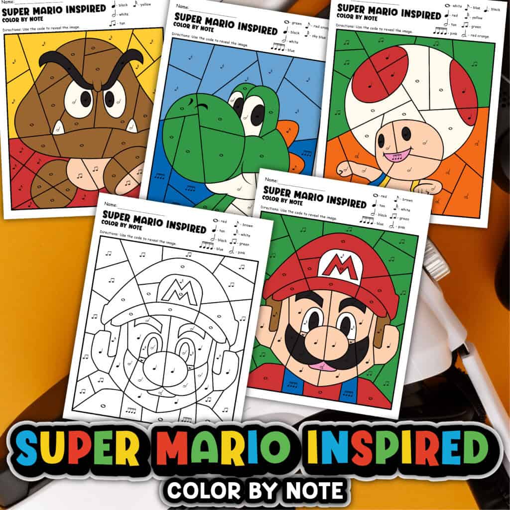 Flat Lay mock up of super mario color by note pages