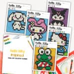 Free Printable Color by Number Hello Kitty Coloring Pages Flat lay mock up of hello kitty coloring by number pages