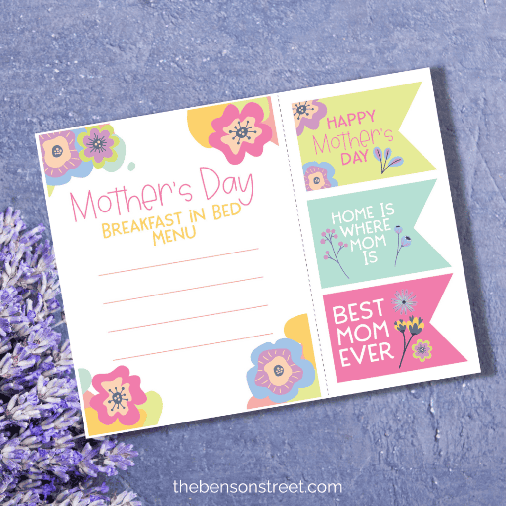 Mother's Day Breakfast in Bed Menu and Tags