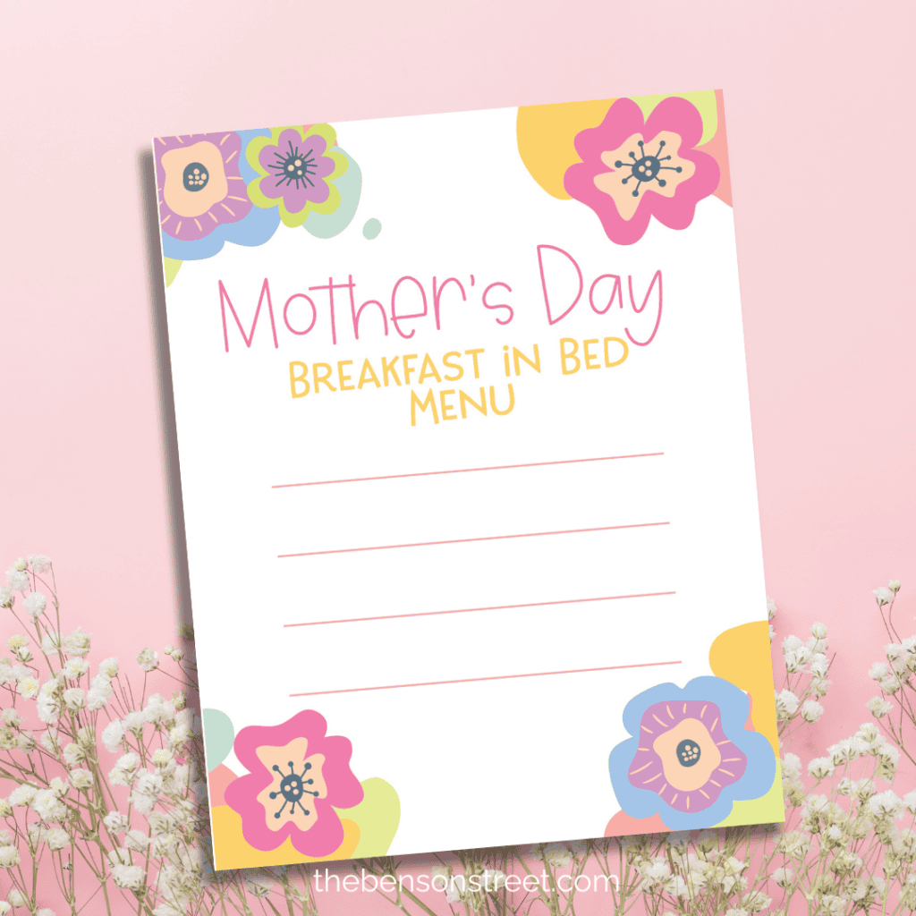 Mother's Day Breakfast in Bed Menu printable