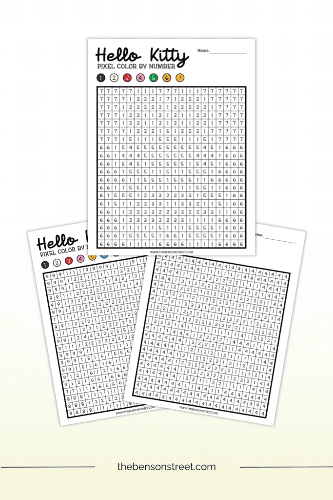 Pixel Art Color by Number Hello Kitty Coloring pages