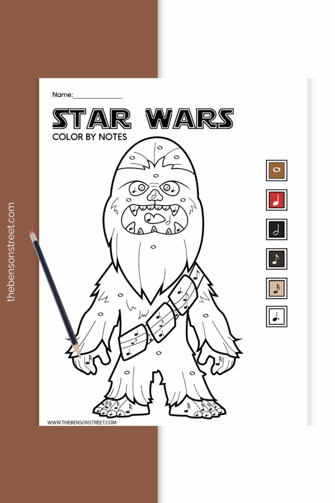 Star Wars Chewbacca Coloring Page with a color by note color key