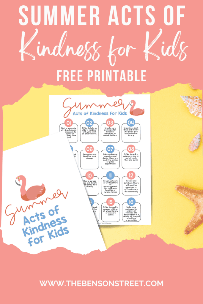 Summer acts of kindness for kids free printable idea page
