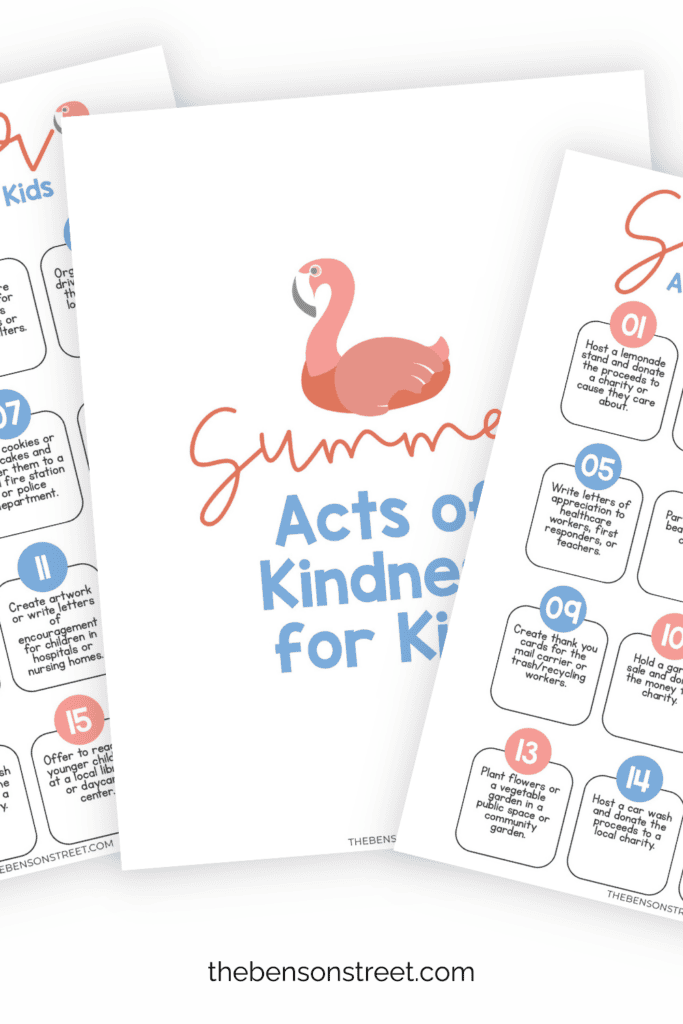 Summer acts of kindness for kids title page and printable fanned out