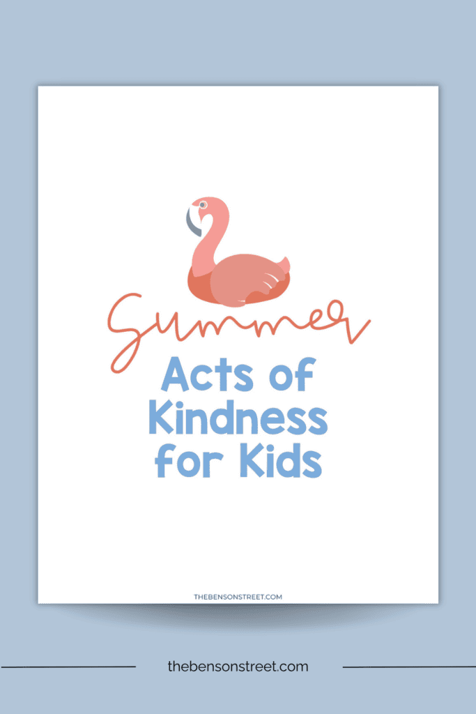 Summer acts of kindness for kids title page printable with a flamingo on it