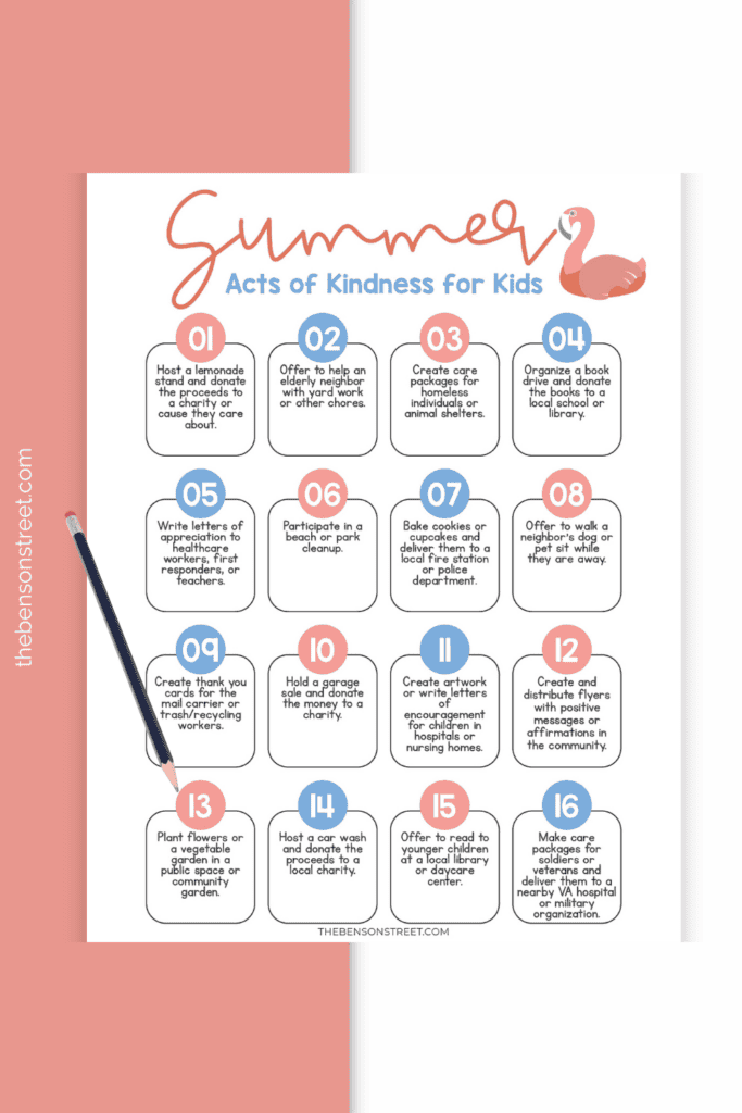Summer kindness ideas for kids free printable age