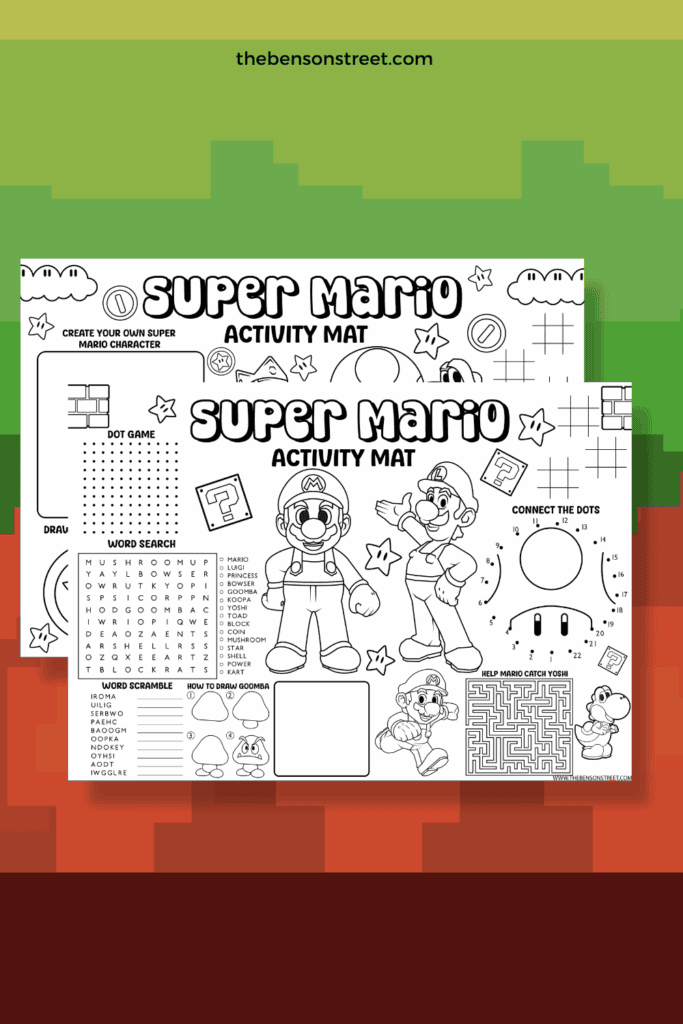 Super Mario Activity Mat full of games and puzzles free to print