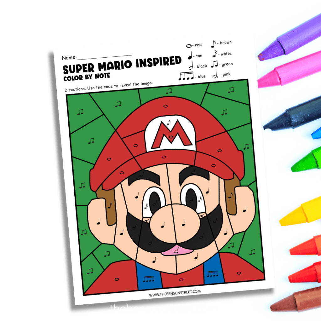 Super Mario Color by note page free printable
