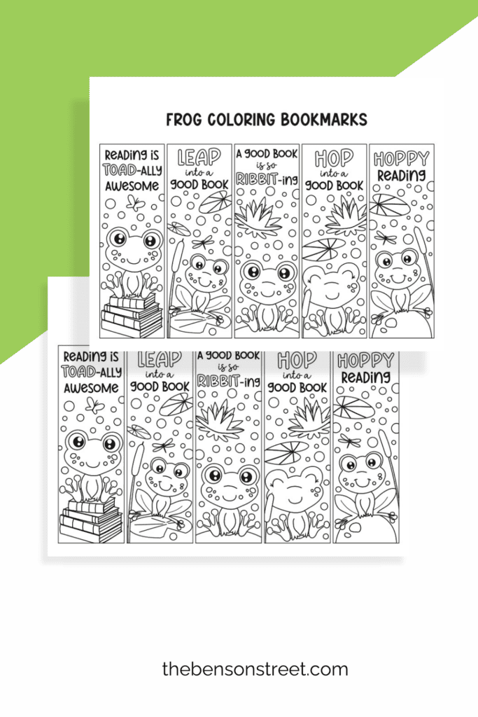 Two sheets of frog bookmarks to print and color