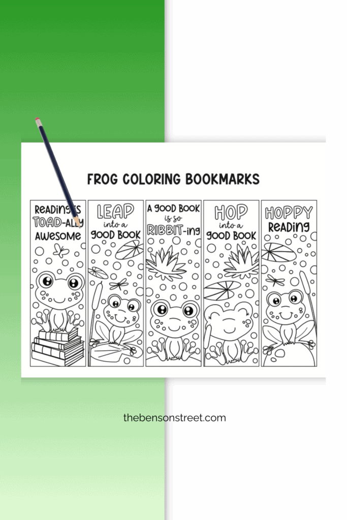 sheet of Frog Coloring Bookmarks to print and customize