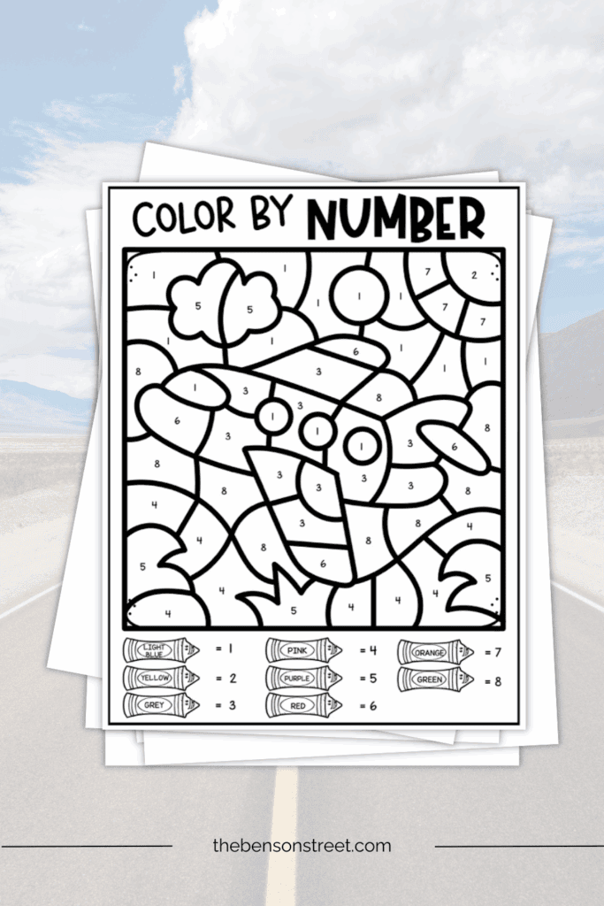 An airplane travel themed color by number page