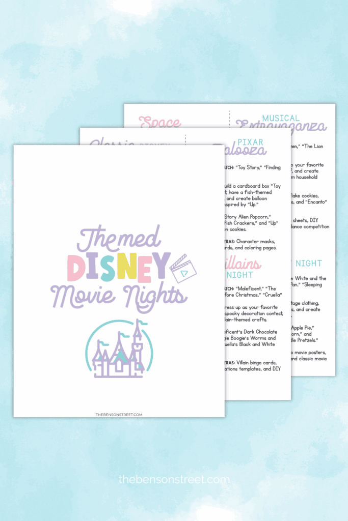 At home Ideas for a Movie night themed with different ideas for Disney themed movie nights