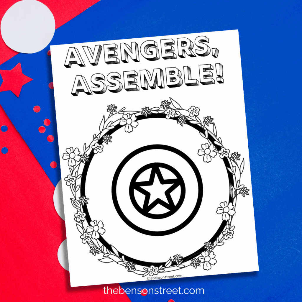 Avengers Assemble Floral Captain America Shield coloring page