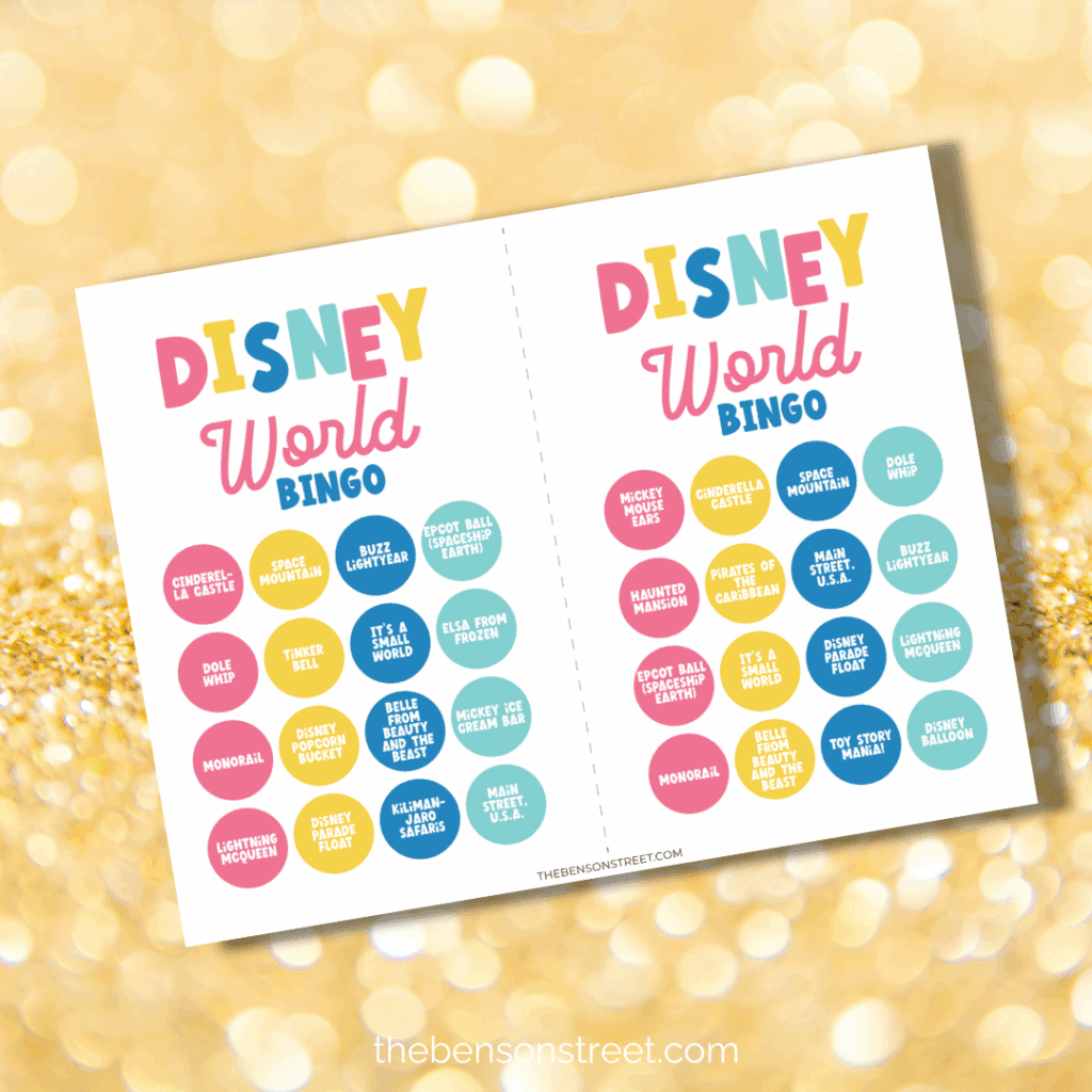 Bingo Pages for Disney World Bingo sheet