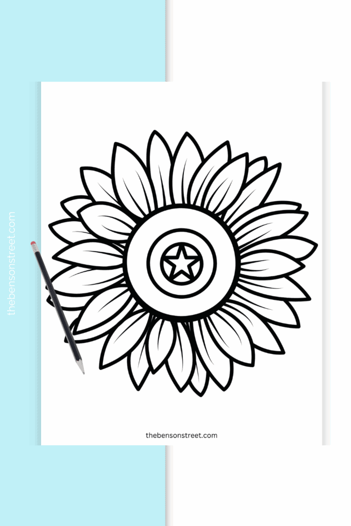 Captain America Shield Sunflower Coloring Page Free printable