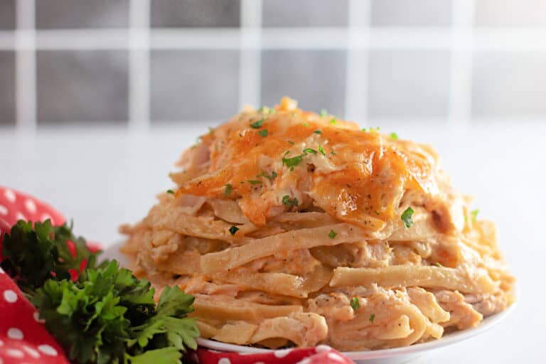 Plate of fettuccine baked chicken pasta recipe