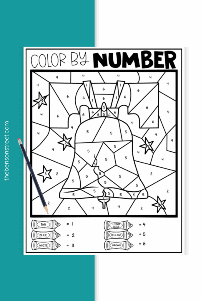 Color by Number liberty bell coloring page