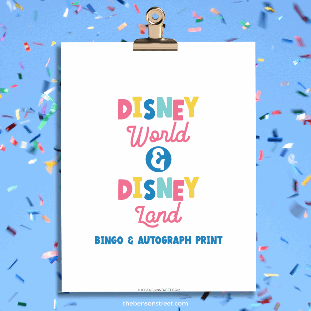 Cover page free printable for Disney world and Disneyland bingo and autograph pages