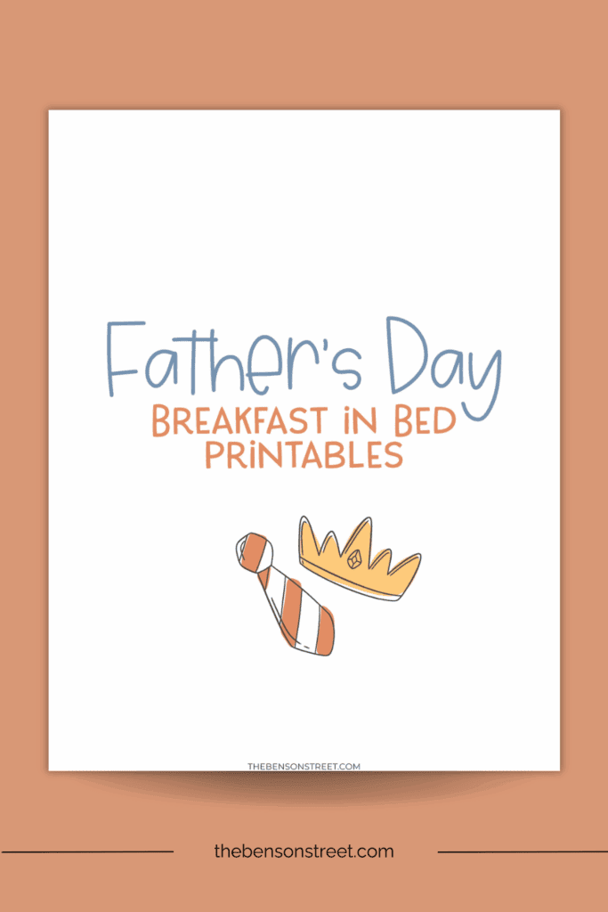 FREE Father's Day breakfast in bed printables cover page on a brown background